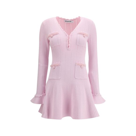 SELF-PORTRAIT Dresses & Skirts - Self-Portrait Women Pearl Trim Knit Mini Dress